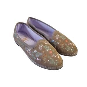 TONI PONS Peralada Suede Ballet Slip On Shoes With Floral Embroidery Sz 37-7US